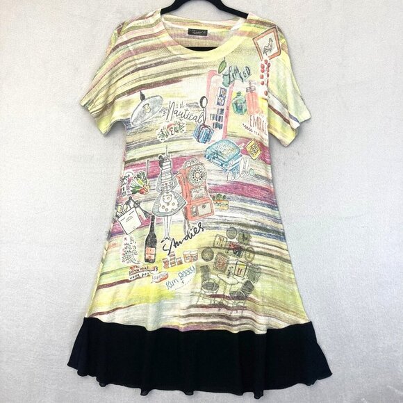 Inoah Lightweight Knit Dress Small Art to Wear Artsy Colorful City Summer Knee - Picture 1 of 10